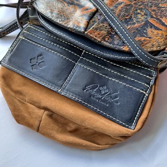 PATRICIA NASH Chania Italian Leather Crossbody Bag Fall Tapestry Blue Orange - Picture 8 of 9